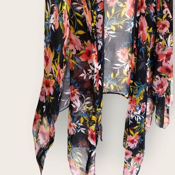 Lane Bryant Semi Sheer Swimsuit‎ Cover Up Crochet Tropical Floral Black Beachy - Picture 7 of 9